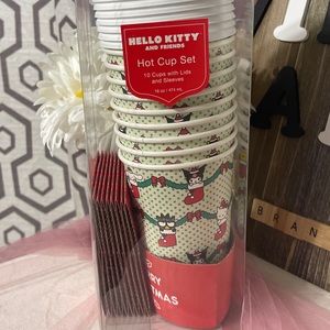 Hello Kitty Hot Cup Set, 10 Cups, Lids, Sleeves, Christmas Stockings